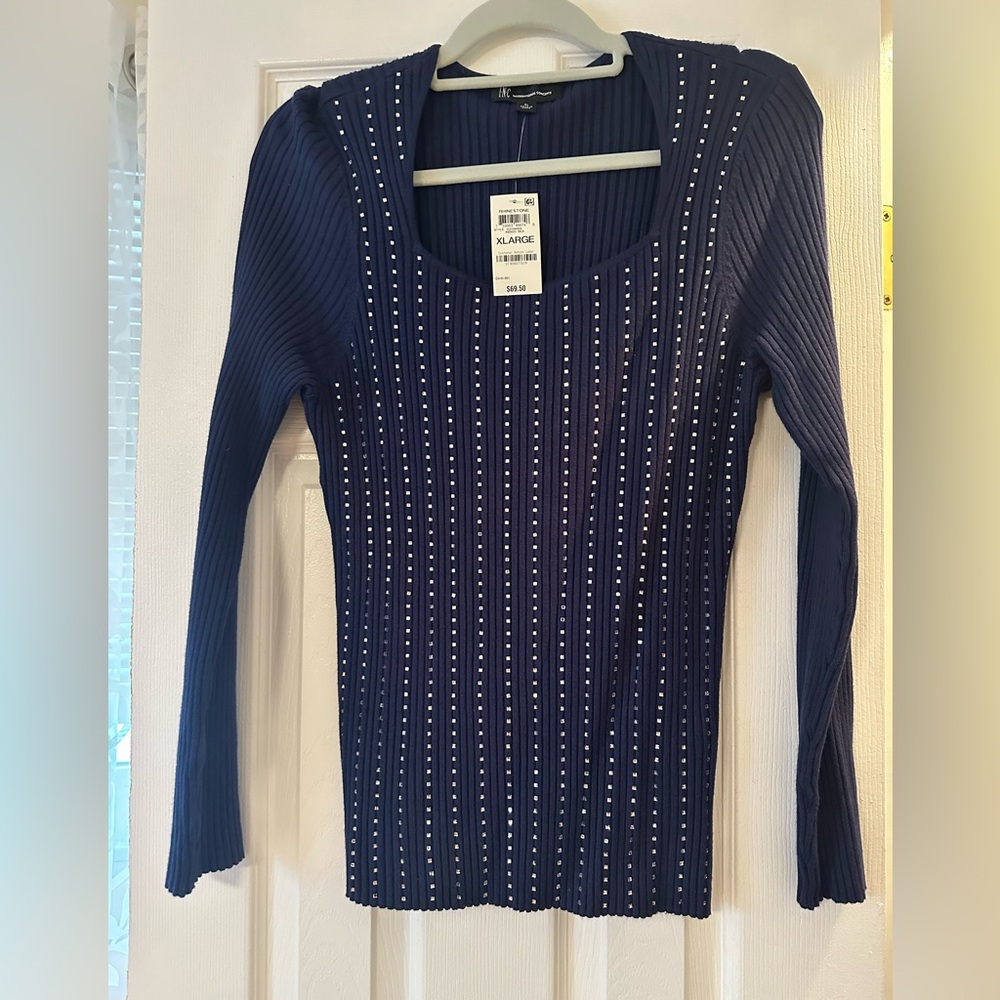 Women's Navy Studded Top